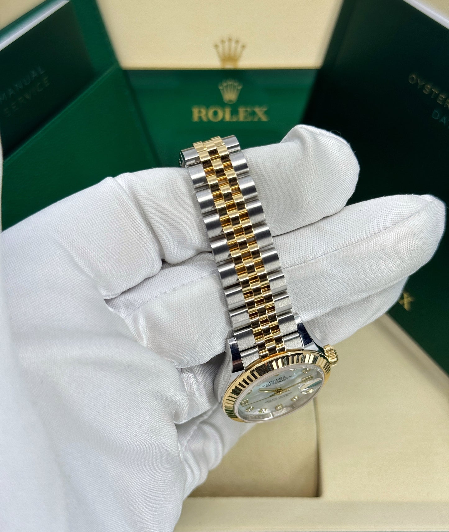 Rolex Lady-Datejust 28mm, 18k YG & Stainless Steel, Mother of Pearl Diamond, Jubilee, Ref# 279173-0013, dated 2026