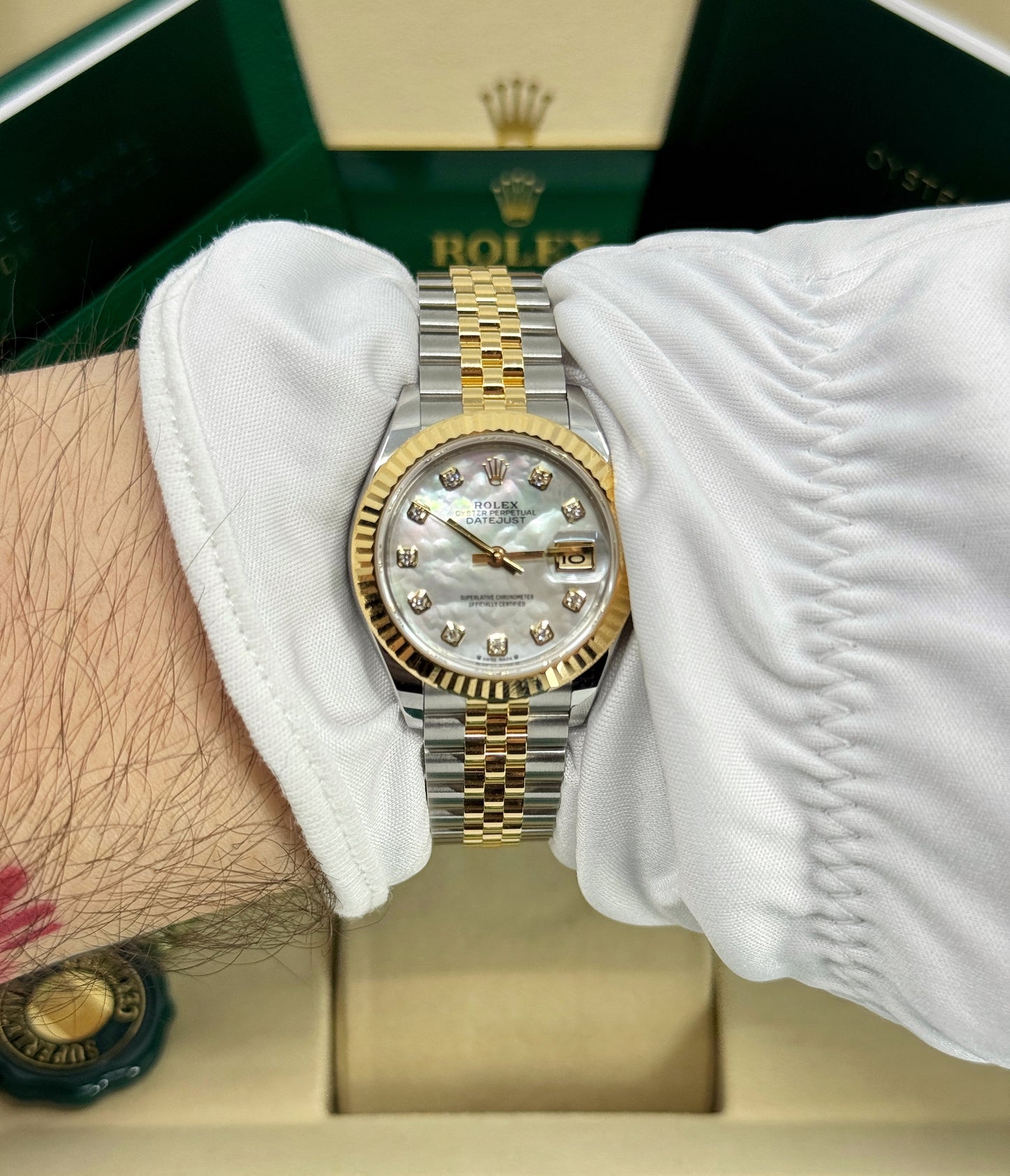 Rolex Lady-Datejust 28mm, 18k YG & Stainless Steel, Mother of Pearl Diamond, Jubilee, Ref# 279173-0013, dated 2025
