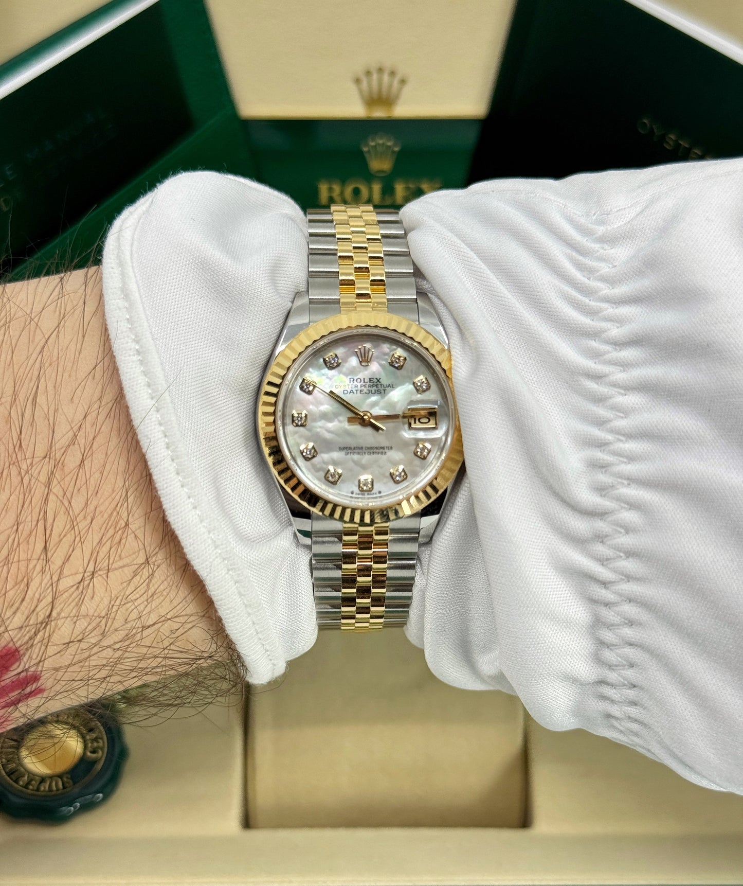 Rolex Lady-Datejust 28mm, 18k YG & Stainless Steel, Mother of Pearl Diamond, Jubilee, Ref# 279173-0013, dated 2026