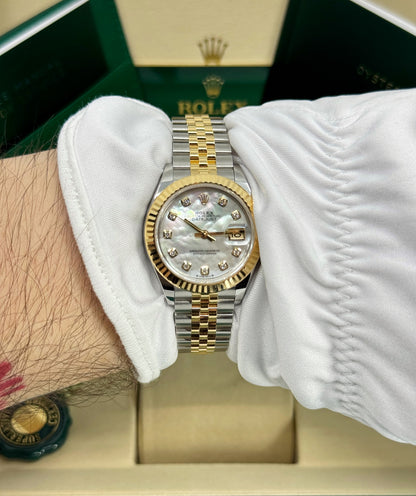 Rolex Lady-Datejust 28mm, 18k YG & Stainless Steel, Mother of Pearl Diamond, Jubilee, Ref# 279173-0013, dated 2026