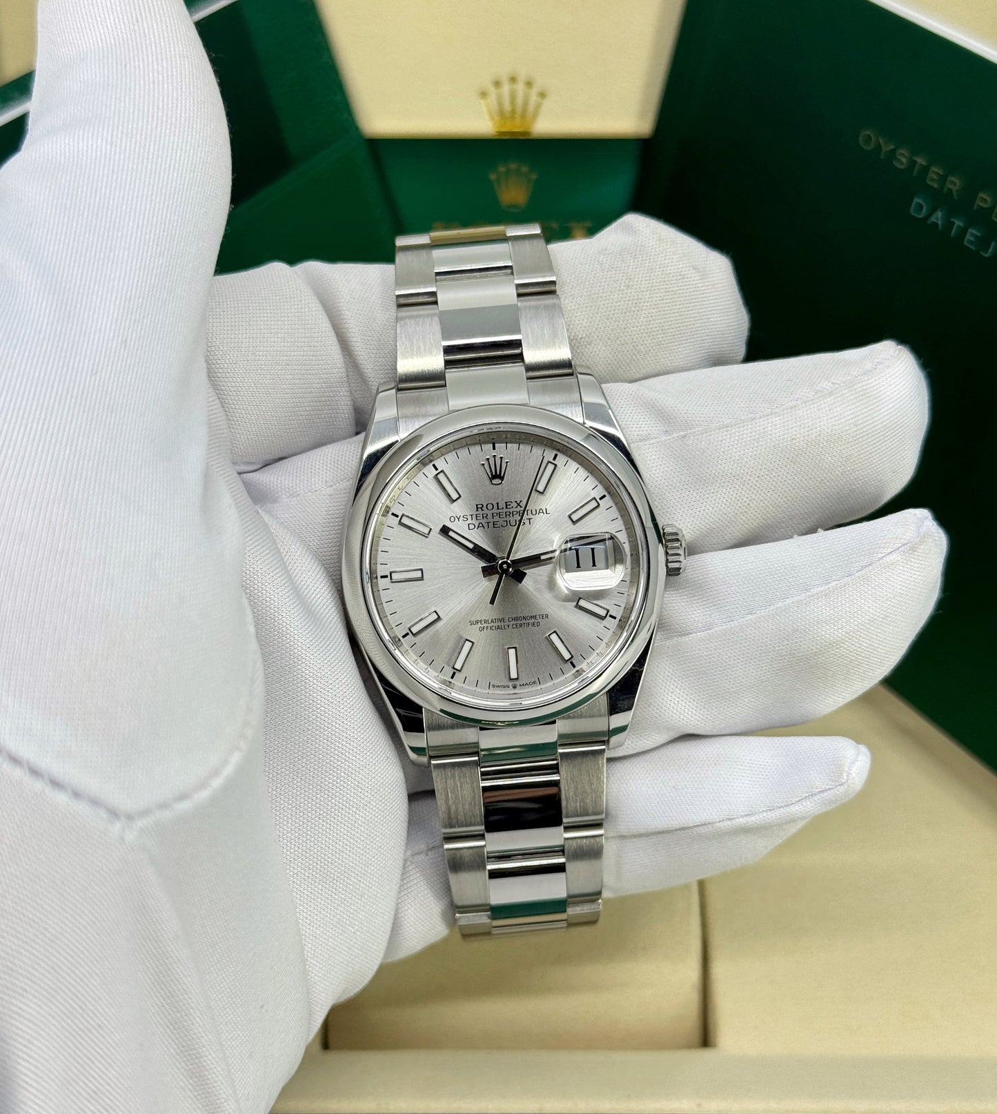 Rolex Datejust 36mm, Stainless Steel, Silver, Oyster, Ref# 126200-0002, dated 2025