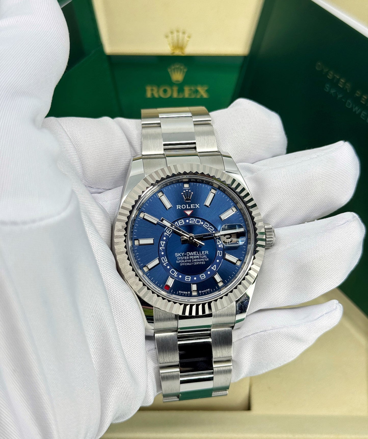 Rolex Sky-Dweller 42mm, 18k WG & Stainless Steel, Blue, Oyster, Ref# 336934-0005, dated 2026