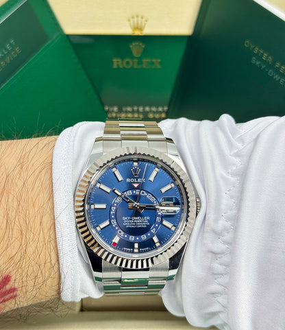 Rolex Sky-Dweller 42mm, 18k WG & Stainless Steel, Blue, Oyster, Ref# 336934-0005, dated 2025