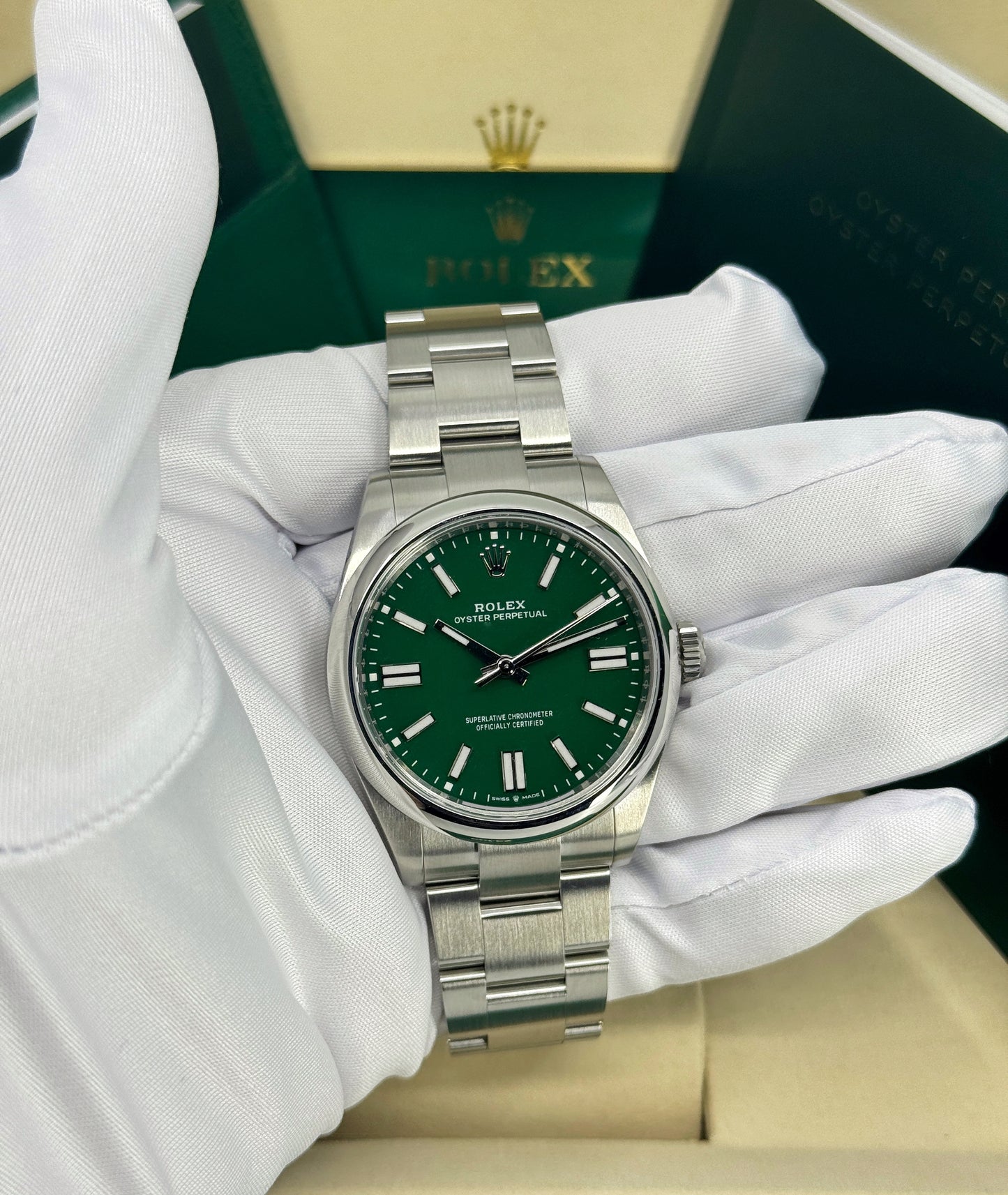 Rolex Oyster Perpetual 41mm, Stainless Steel, Green, Ref# 134300-0004, dated 2025