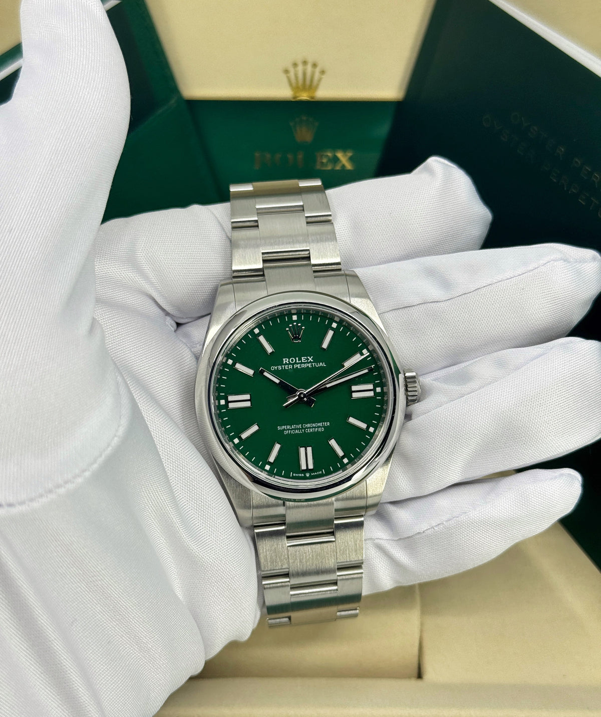 Rolex Oyster Perpetual 41mm, Stainless Steel, Green, Ref# 134300-0004, dated 2026