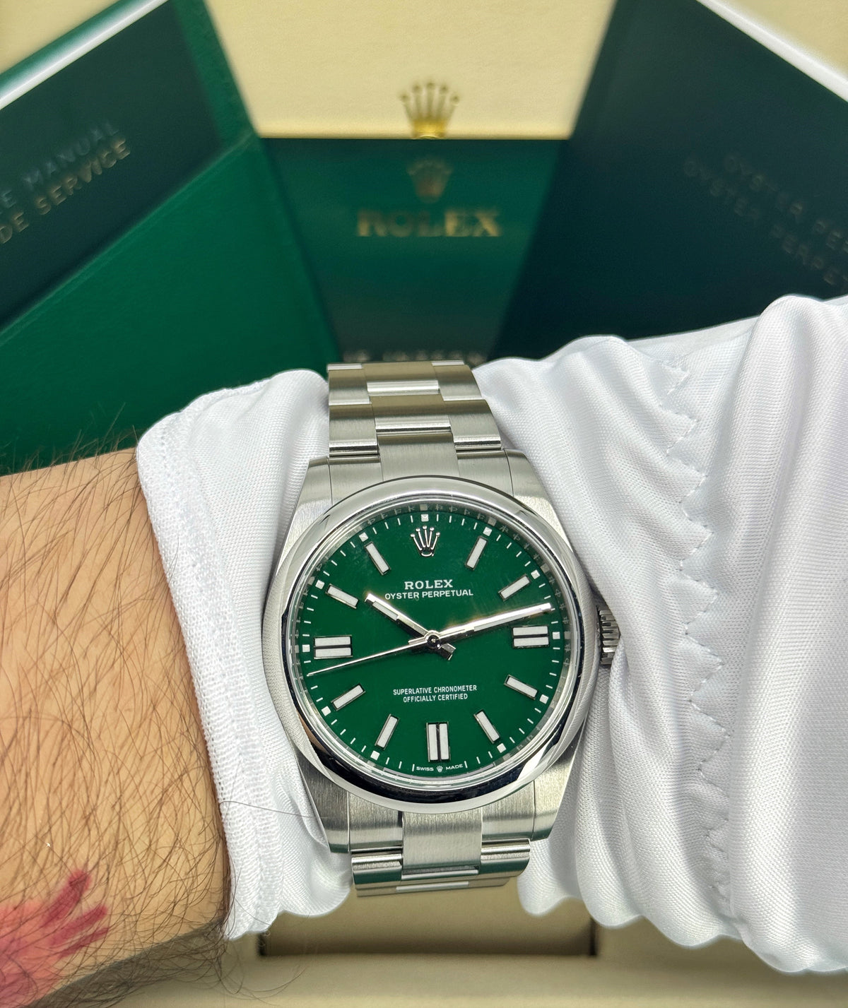 Rolex Oyster Perpetual 41mm, Stainless Steel, Green, Ref# 134300-0004, dated 2026