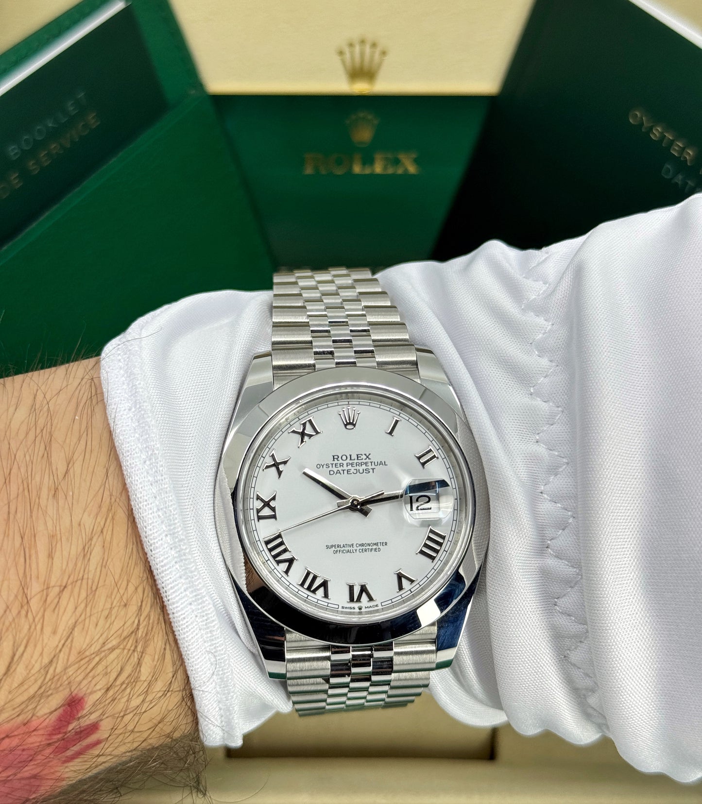 Rolex Datejust 41mm, Stainless Steel, White Roman, Jubilee, Ref# 126300-0016, dated 2025