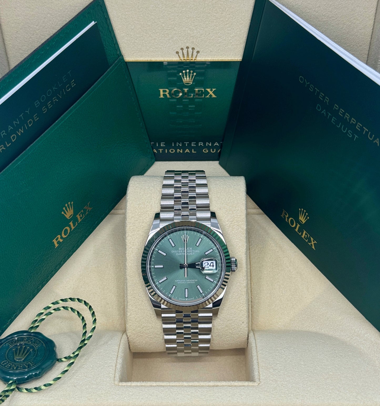 Rolex Datejust 36mm, Stainless Steel, Green, Jubilee, Ref# 126234-0051, dated 2024