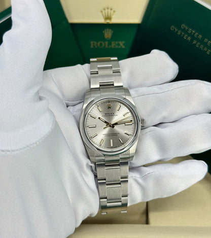 Rolex Oyster Perpetual 34mm, Stainless Steel, Silver, Ref# 124200-0001, dated 2025