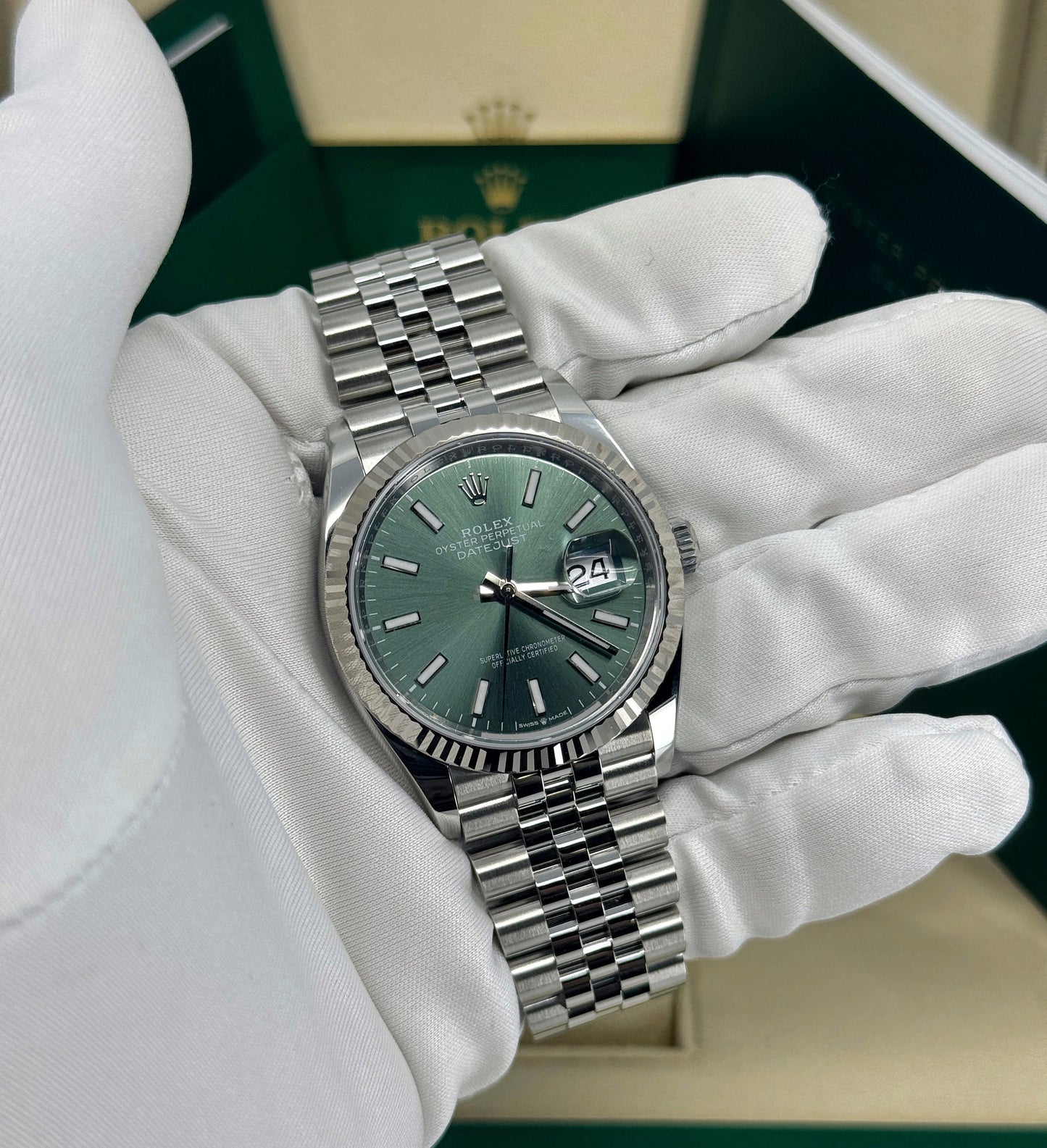 Rolex Datejust 36mm, Stainless Steel, Green, Jubilee, Ref# 126234-0051, dated 2024