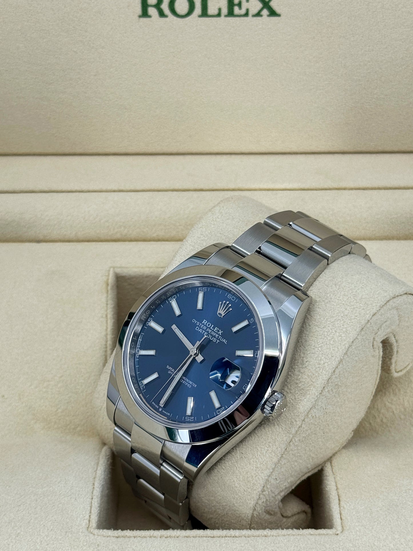 Pre-owned Rolex Datejust 41mm, Stainless Steel, Blue, Oyster, Ref# 126300-0001, dated 2023