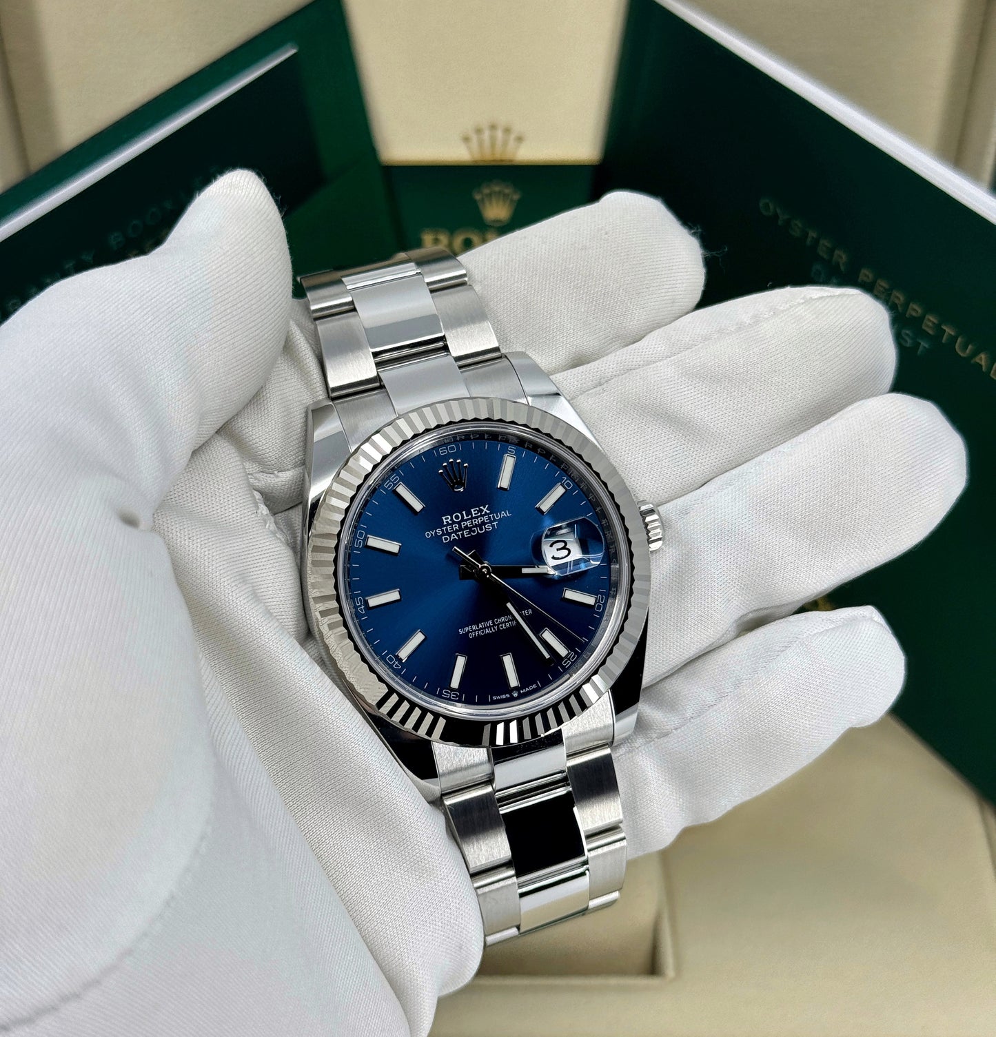 Rolex Datejust 41mm, Stainless Steel, Blue, Oyster, Ref# 126334-0001, dated 2024