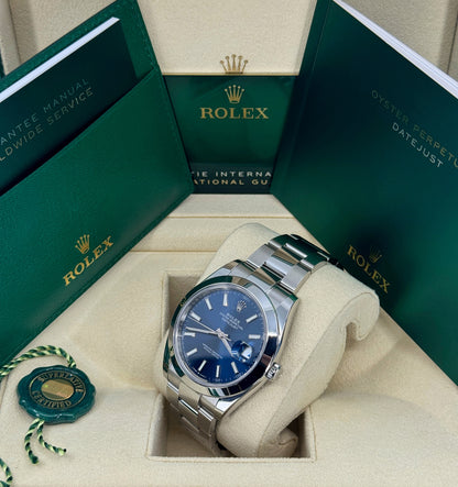 Rolex Datejust 41mm, Stainless Steel, Blue, Oyster, Ref# 126300-0001, dated 2024