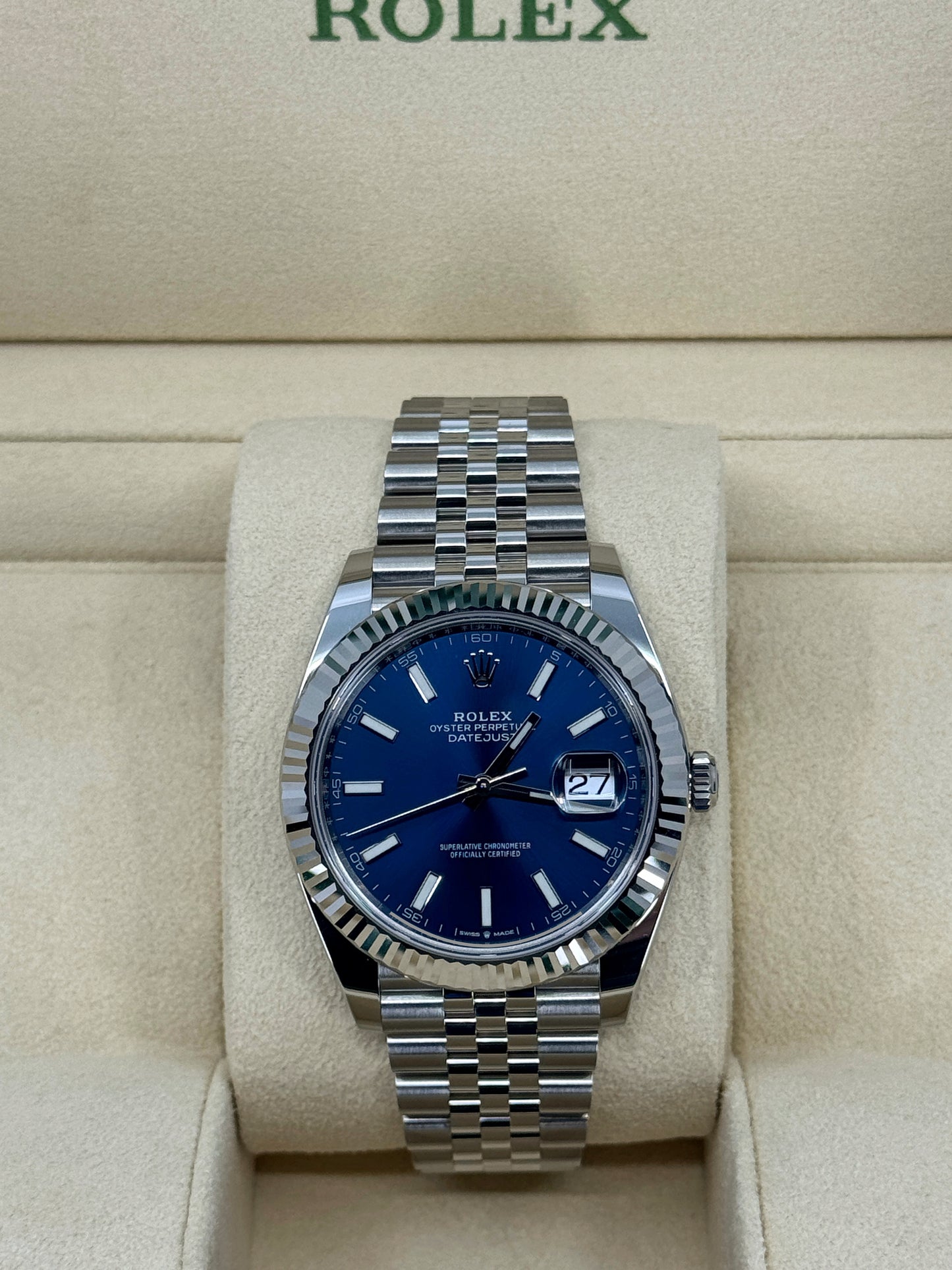 Pre-owned Rolex Datejust 41mm, Stainless Steel, Blue, Jubilee, Ref# 126334-0002, dated 2023