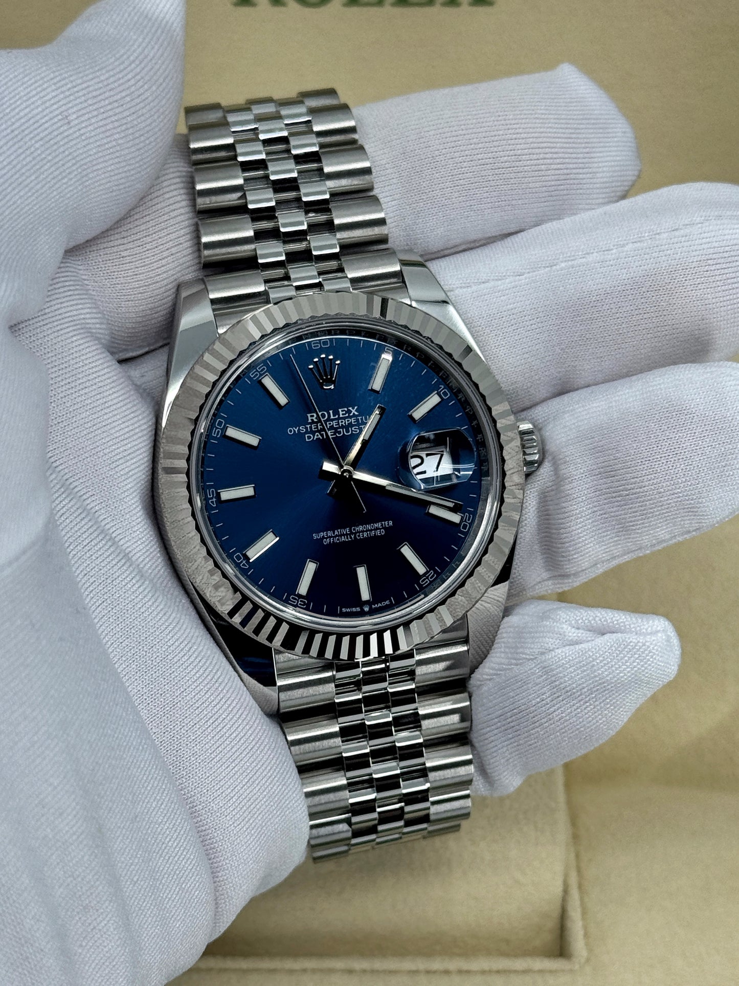 Pre-owned Rolex Datejust 41mm, Stainless Steel, Blue, Jubilee, Ref# 126334-0002, dated 2023