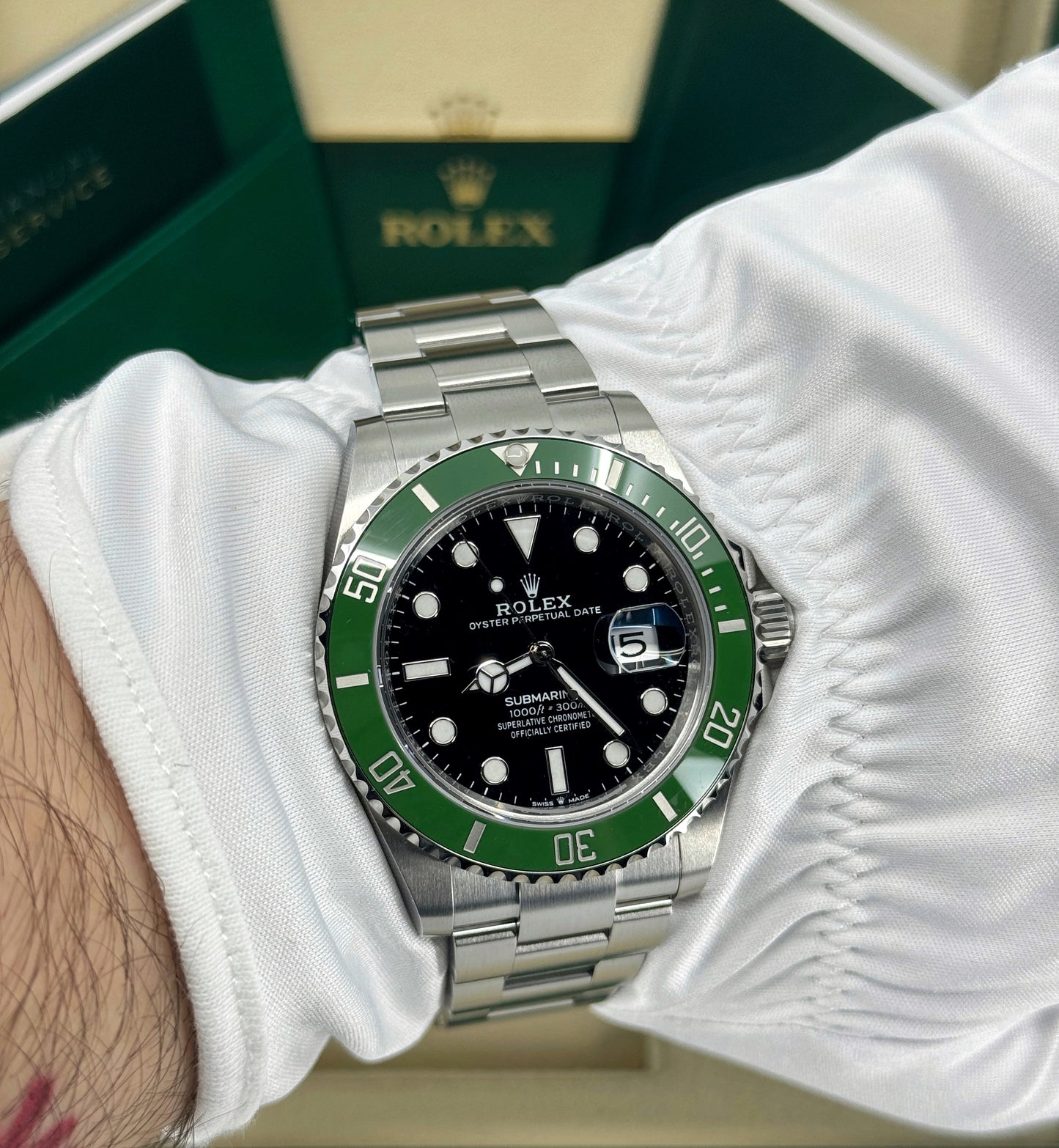 Rolex Submariner 41mm, Date, Stainless Steel, Kermit, MK2 Bezel, Ref# 126610LV, dated 2024