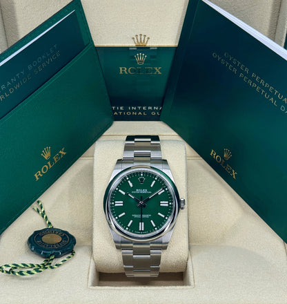 Rolex Oyster Perpetual 41mm, Stainless Steel, Green, Ref# 124300-0005, dated 2024