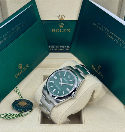 Rolex Oyster Perpetual 41mm, Stainless Steel, Green, Ref# 124300-0005, dated 2024