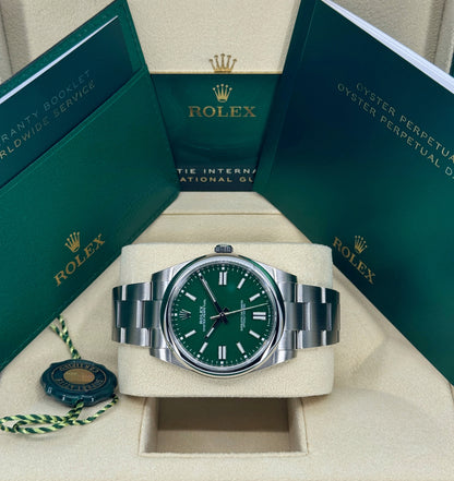 Rolex Oyster Perpetual 41mm, Stainless Steel, Green, Ref# 124300-0005, dated 2024