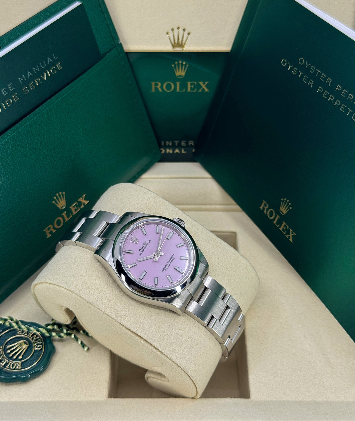 Rolex Oyster Perpetual 31mm, Stainless Steel, Candy Pink, Ref# 277200-0009, dated 2026