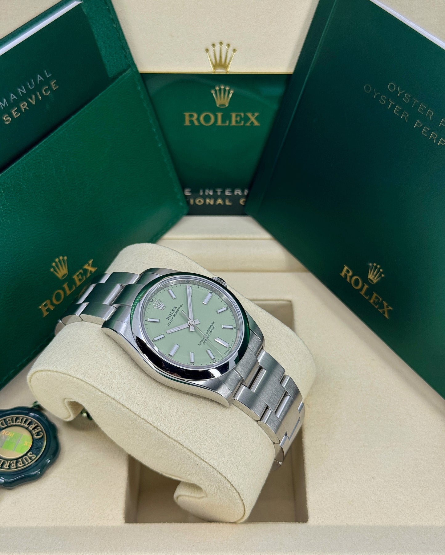 Rolex Oyster Perpetual 34mm, Stainless Steel, Pistachio, Ref# 124200-0006, dated 2026