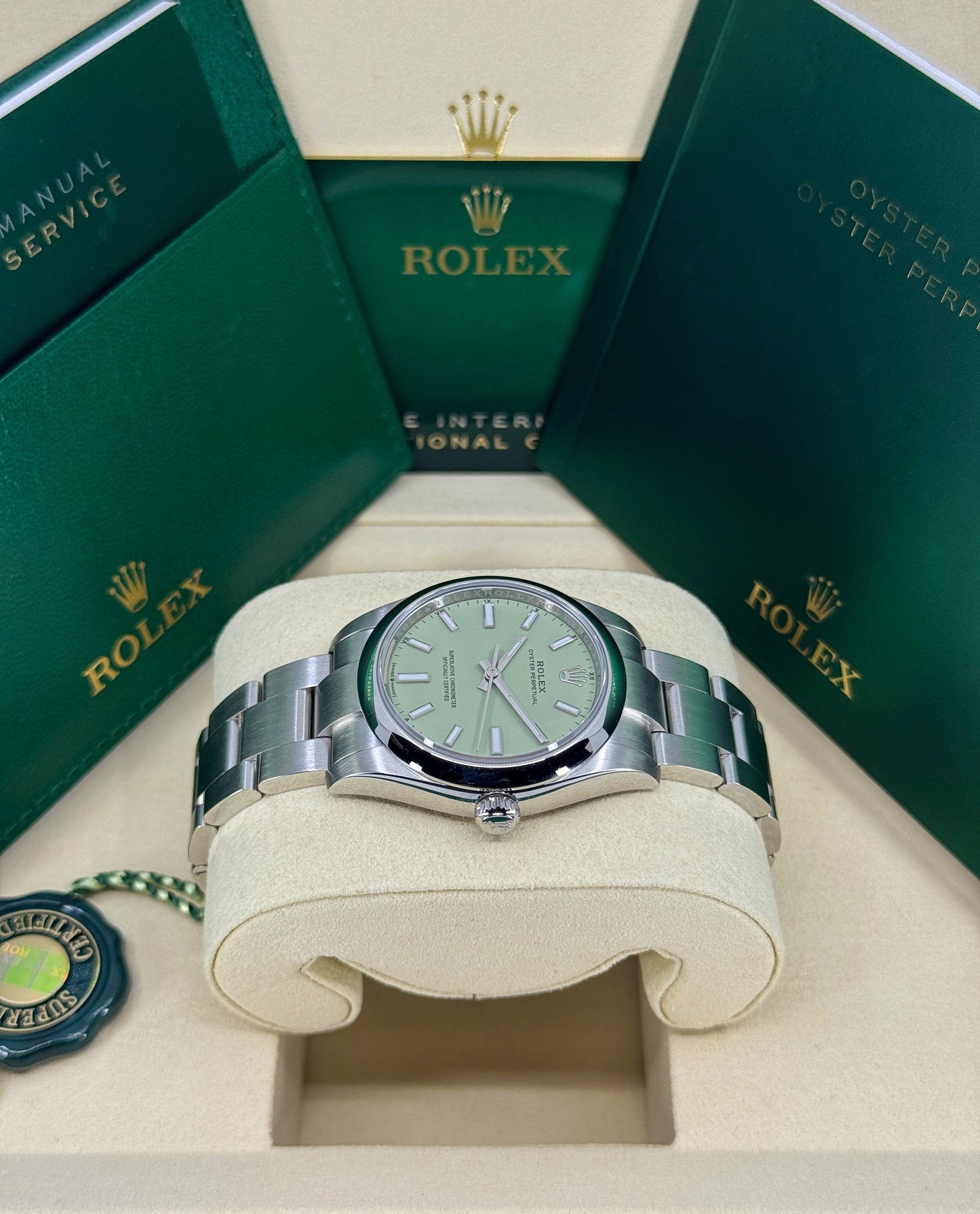 Rolex Oyster Perpetual 34mm, Stainless Steel, Pistachio, Ref# 124200-0006, dated 2026