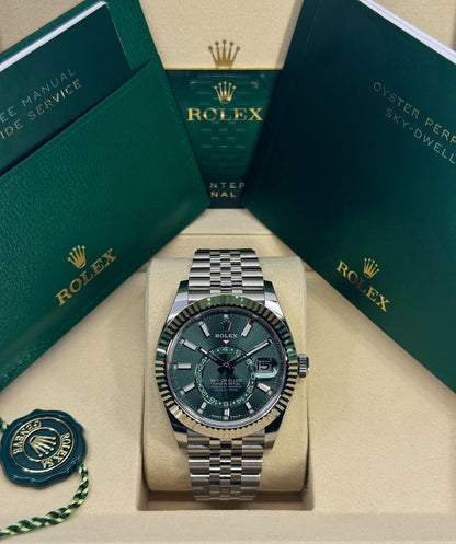 Rolex Sky-Dweller 42mm, 18k WG & Stainless Steel, Green, Jubilee, Ref# 336934-0002, dated 2026