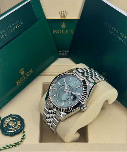 Rolex Sky-Dweller 42mm, 18k WG & Stainless Steel, Green, Jubilee, Ref# 336934-0002, dated 2026