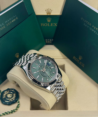 Rolex Sky-Dweller 42mm, 18k WG & Stainless Steel, Green, Jubilee, Ref# 336934-0002, dated 2026