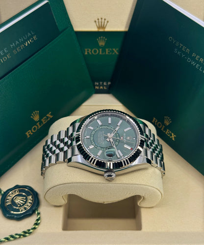 Rolex Sky-Dweller 42mm, 18k WG & Stainless Steel, Green, Jubilee, Ref# 336934-0002, dated 2026