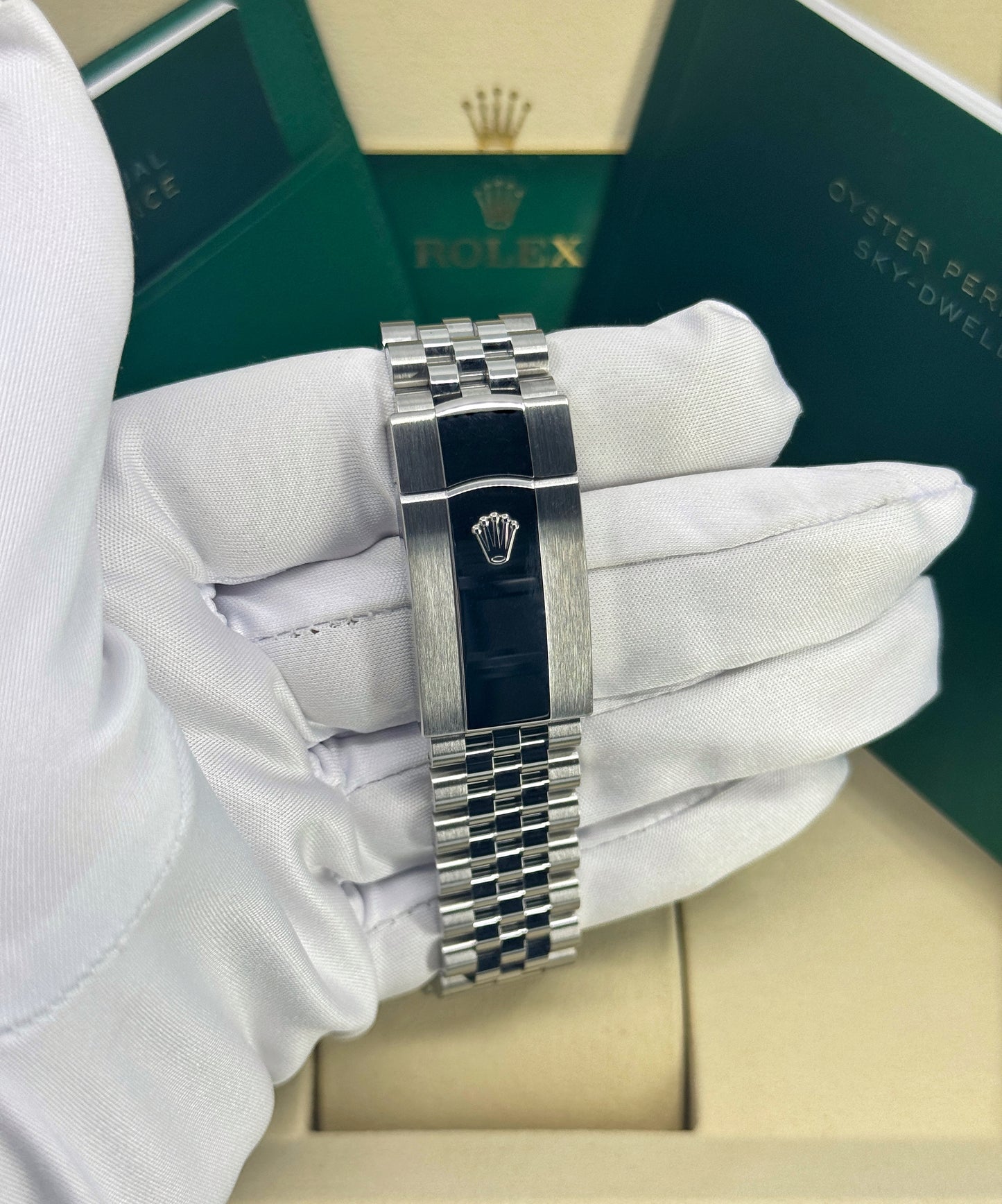 Rolex Sky-Dweller 42mm, 18k WG & Stainless Steel, Green, Jubilee, Ref# 336934-0002, dated 2026
