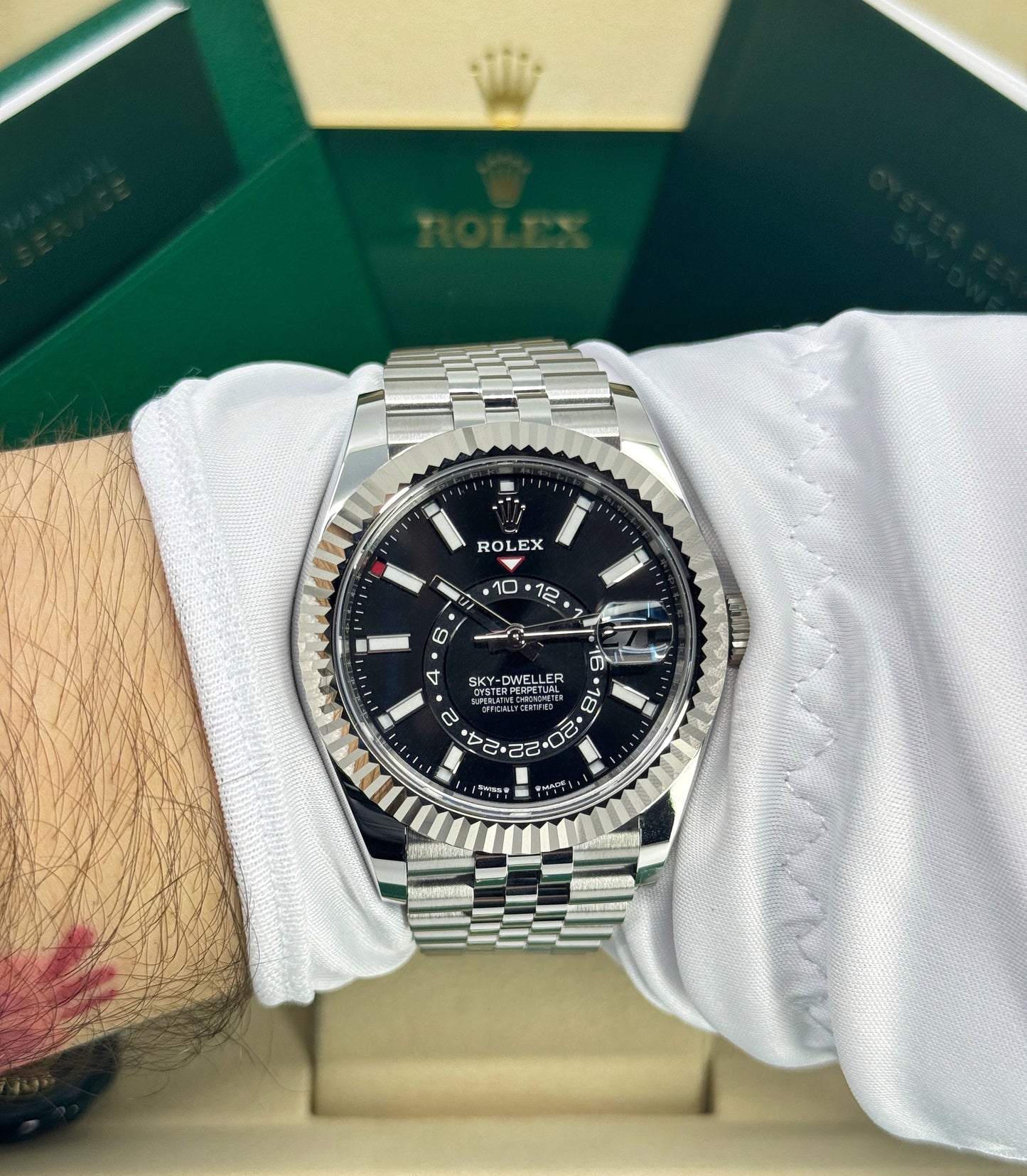 Rolex Sky-Dweller 42mm, 18k WG & Stainless Steel, Black, Jubilee, Ref# 336934-0008, dated 2026