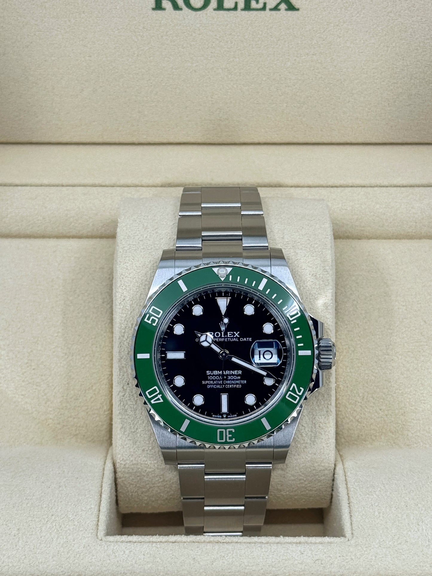 Pre-owned Rolex Submariner 41mm, Date, Stainless Steel, Kermit, MK2 Bezel, Ref# 126610LV, dated 2023