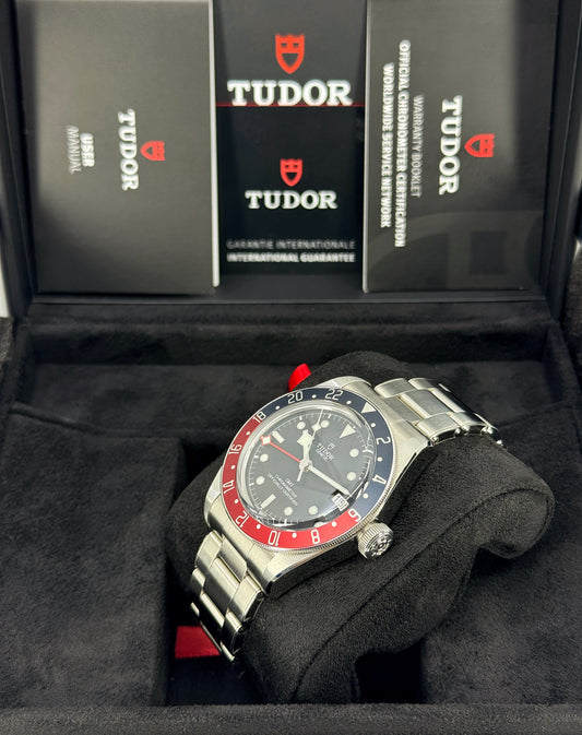 Pre-owned Tudor Black Bay GMT 41mm, Black, Ref# 79830RB-0001, dated 2025