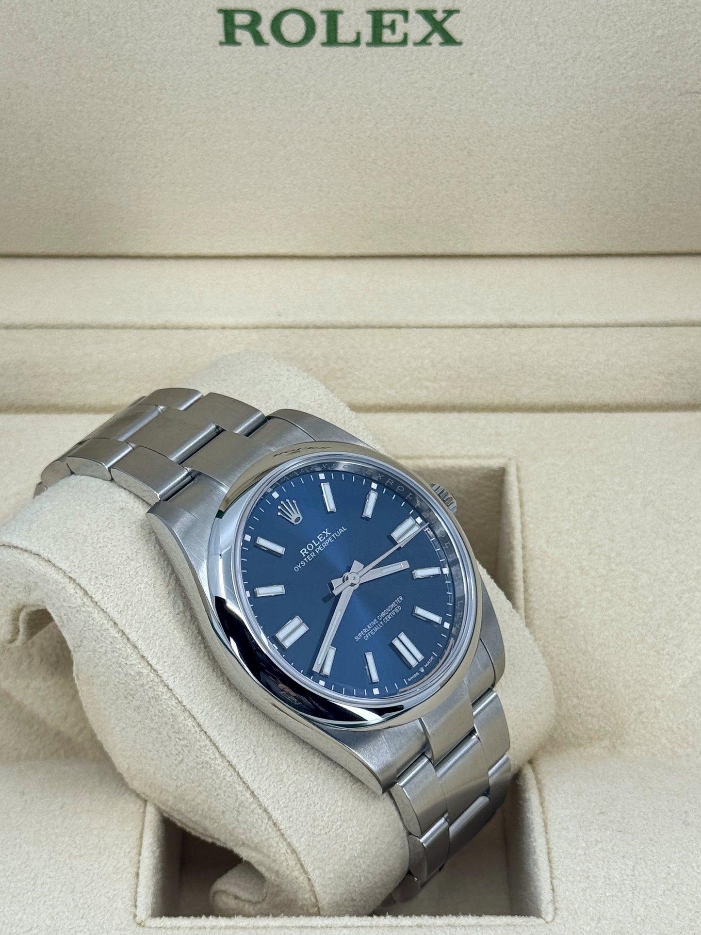 Pre-owned Rolex Oyster Perpetual 41mm, Stainless Steel, Blue, Ref# 124300-0003, dated 2023