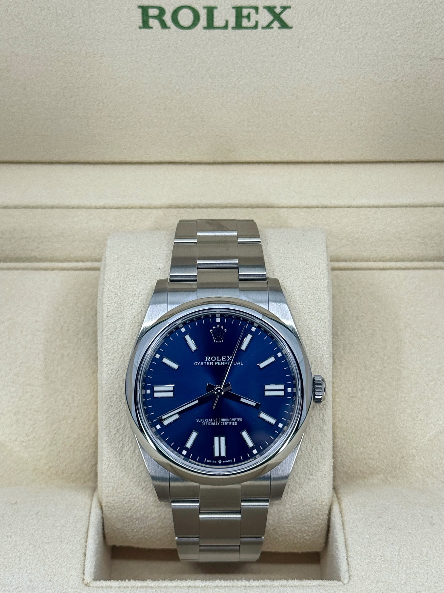 Pre-owned Rolex Oyster Perpetual 41mm, Stainless Steel, Blue, Ref# 124300-0003, dated 2023