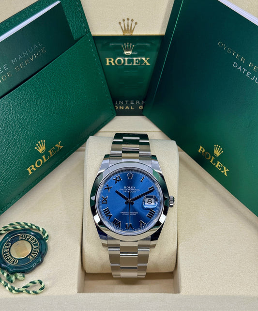 Rolex Datejust 41mm, Stainless Steel, Blue Roman, Oyster, Ref# 126300-0017, dated 2025