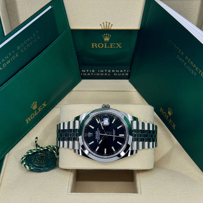 Rolex Datejust 41mm, Stainless Steel, Black, Jubilee, Ref# 126300-0012, dated 2024