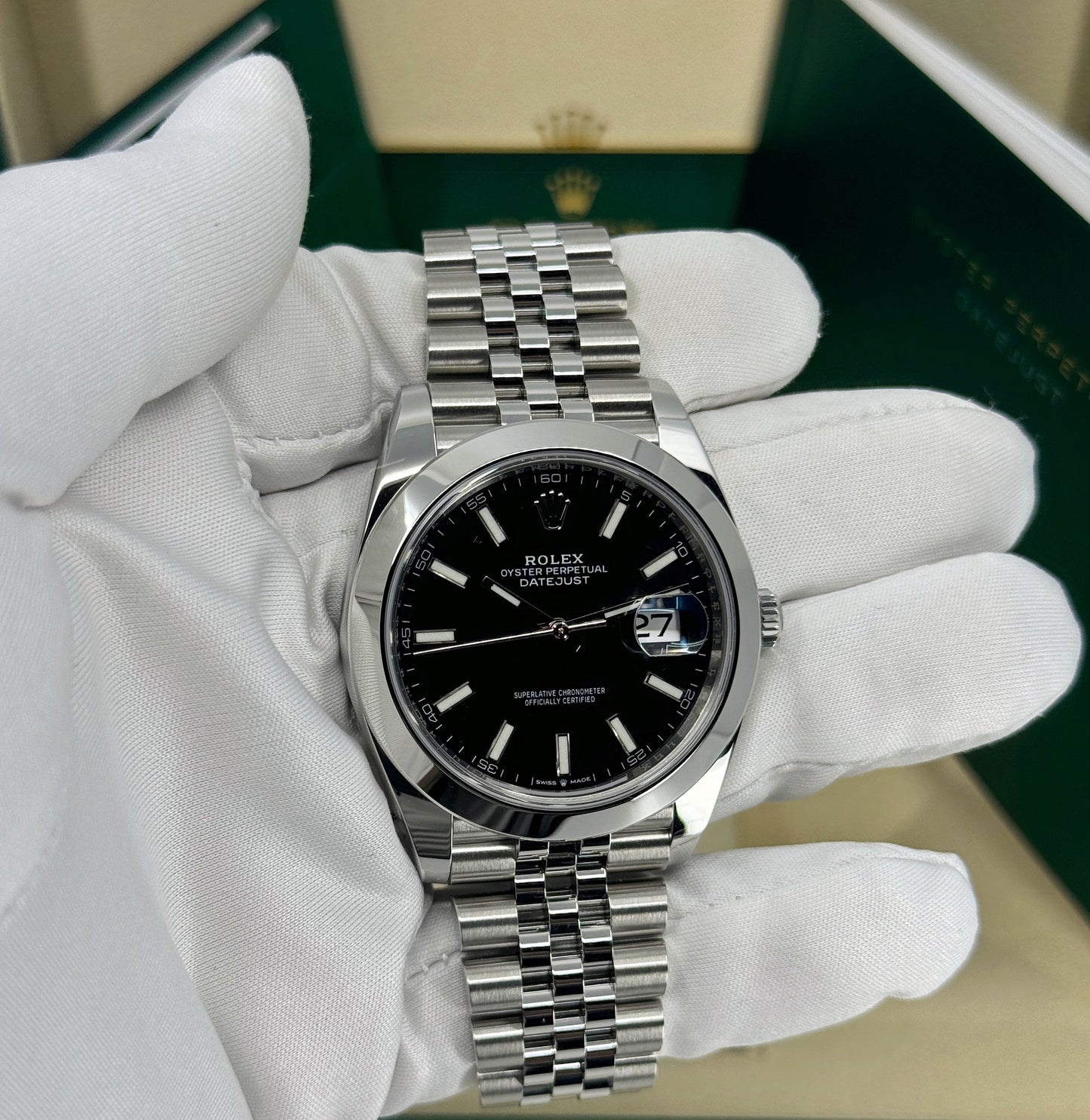 Rolex Datejust 41mm, Stainless Steel, Black, Jubilee, Ref# 126300-0012, dated 2024