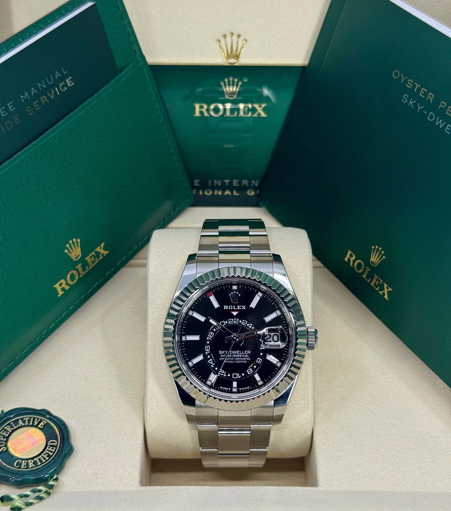 Rolex Sky-Dweller 42mm, 18k WG & Stainless Steel, Black, Oyster, Ref# 336934-0007, dated 2026