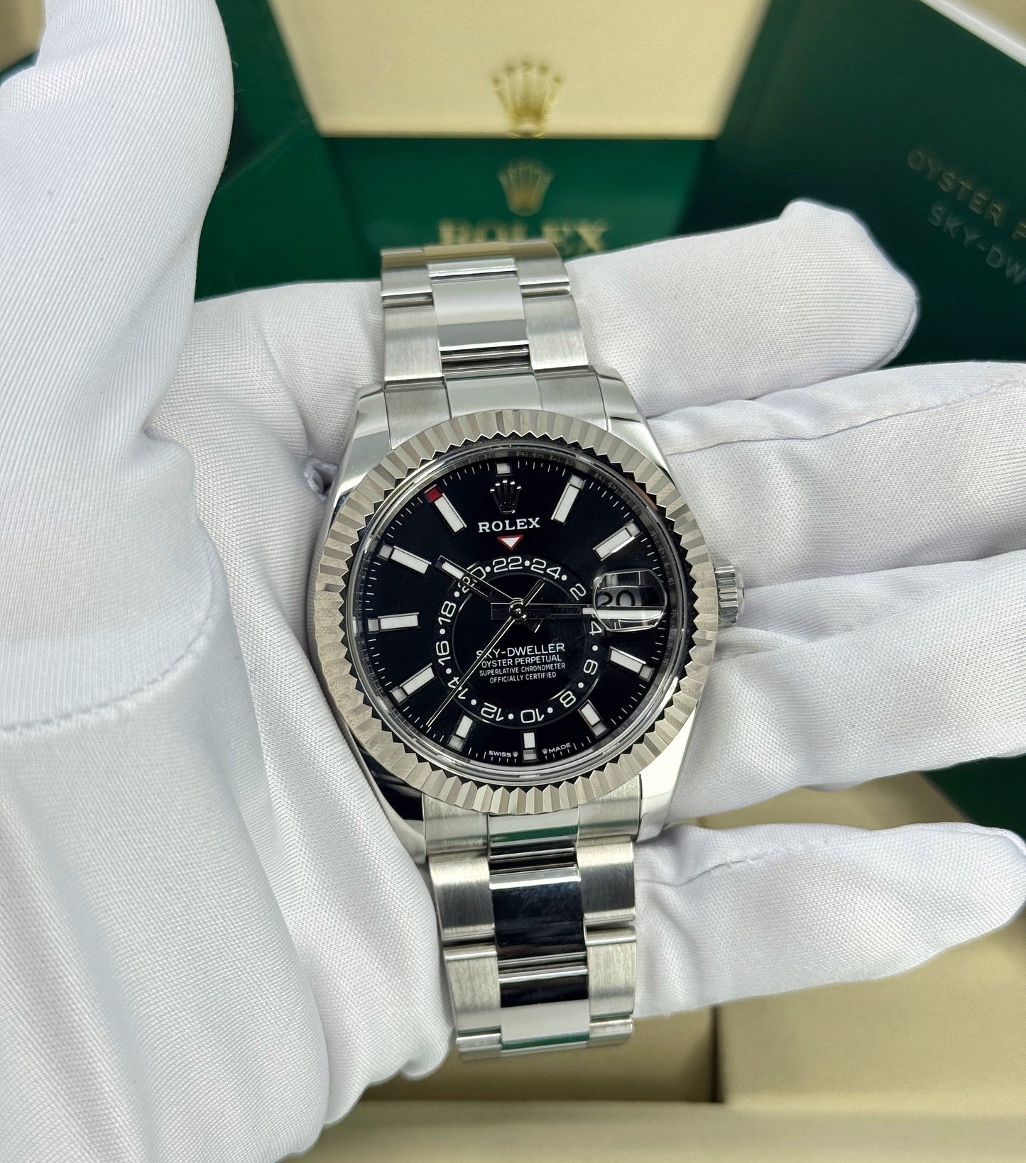 Rolex Sky-Dweller 42mm, 18k WG & Stainless Steel, Black, Oyster, Ref# 336934-0007, dated 2026