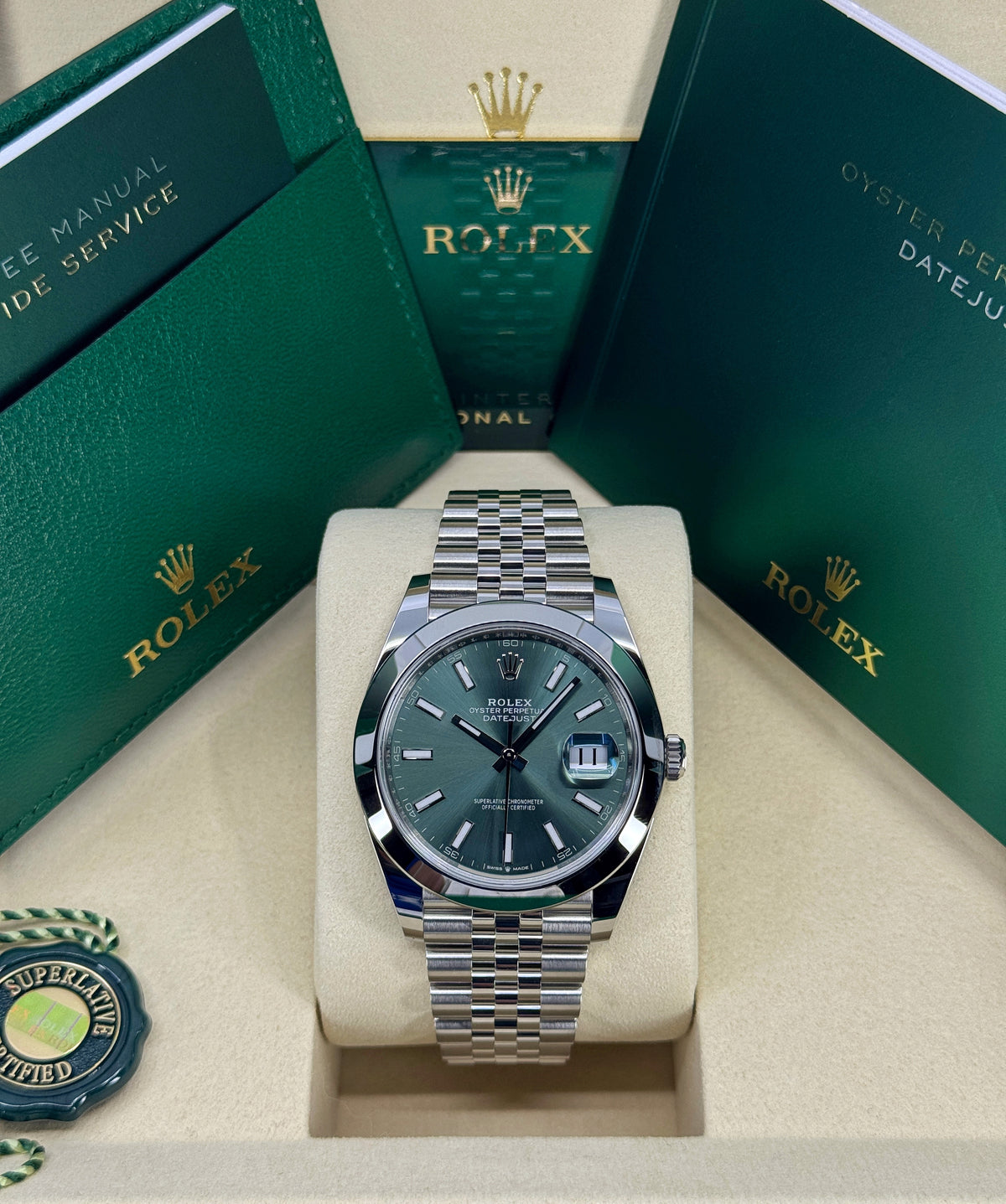 Rolex Datejust 41mm, Stainless Steel, Green, Jubilee, Ref# 126300-0020, dated 2026