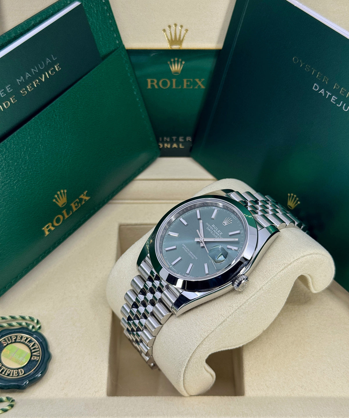 Rolex Datejust 41mm, Stainless Steel, Green, Jubilee, Ref# 126300-0020, dated 2026
