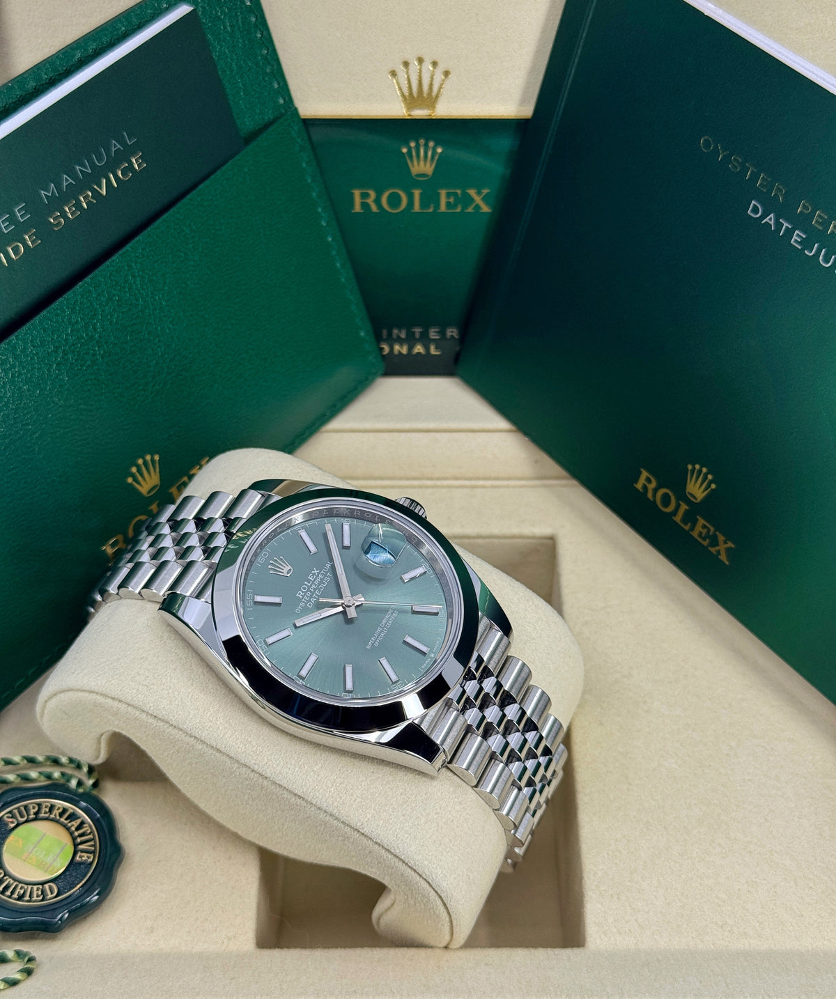 Rolex Datejust 41mm, Stainless Steel, Green, Jubilee, Ref# 126300-0020, dated 2026