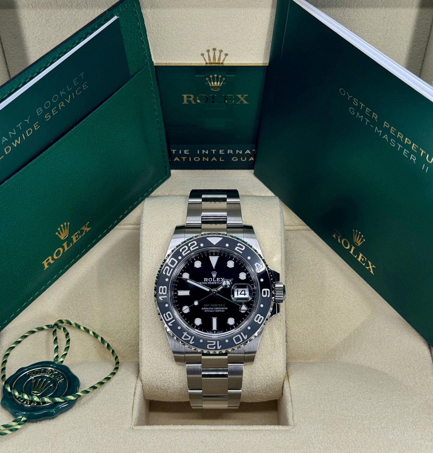 Rolex GMT-Master II 40mm, Stainless Steel, Bruce Wayne, Oyster, Ref# 126710GRNR-0004, dated 2024