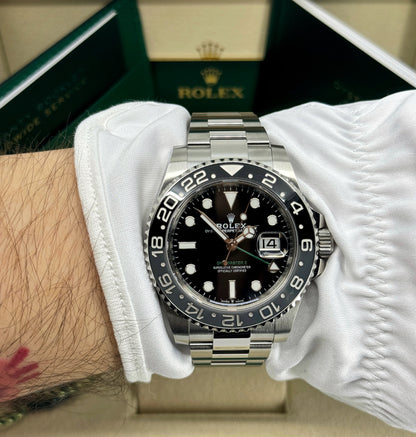 Rolex GMT-Master II 40mm, Stainless Steel, Bruce Wayne, Oyster, Ref# 126710GRNR-0004, dated 2024