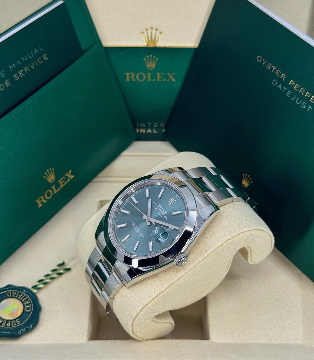 Rolex Datejust 41mm, Stainless Steel, Green, Oyster, Ref# 126300-0019, dated 2026