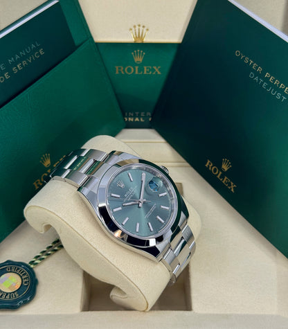 Rolex Datejust 41mm, Stainless Steel, Green, Oyster, Ref# 126300-0019, dated 2026