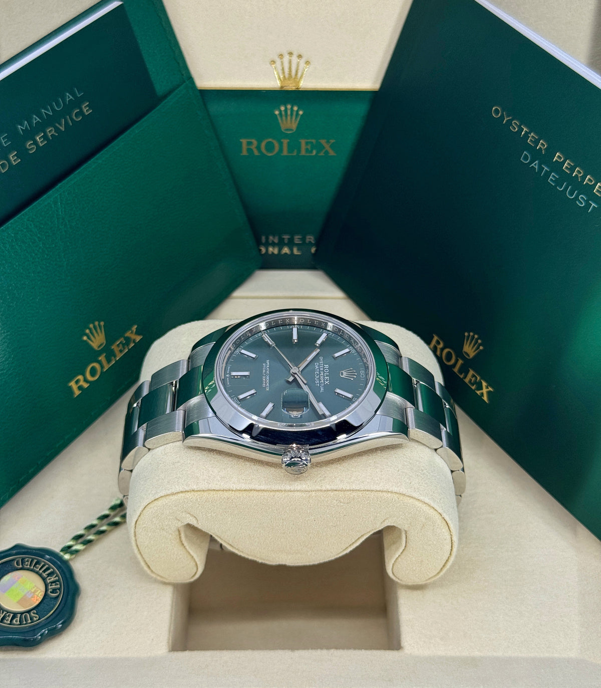 Rolex Datejust 41mm, Stainless Steel, Green, Oyster, Ref# 126300-0019, dated 2026