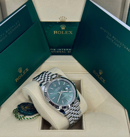 Rolex Datejust 41mm, Stainless Steel, Green, Jubilee, Ref# 126334-0028, dated 2024